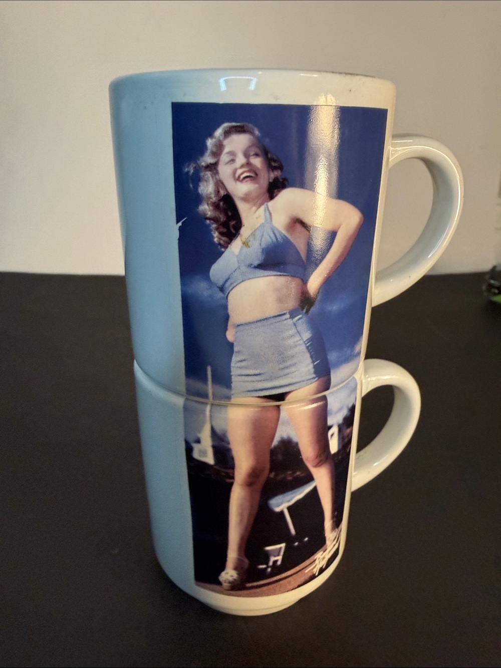 Blue Pin-Up Photo Ceramic Mug - Unbranded